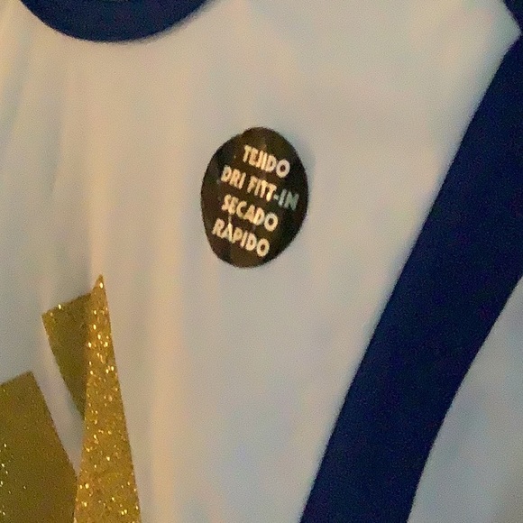 Adidas top stretchy royal blue and white top with gold sparkles . Nice look - Picture 8 of 9